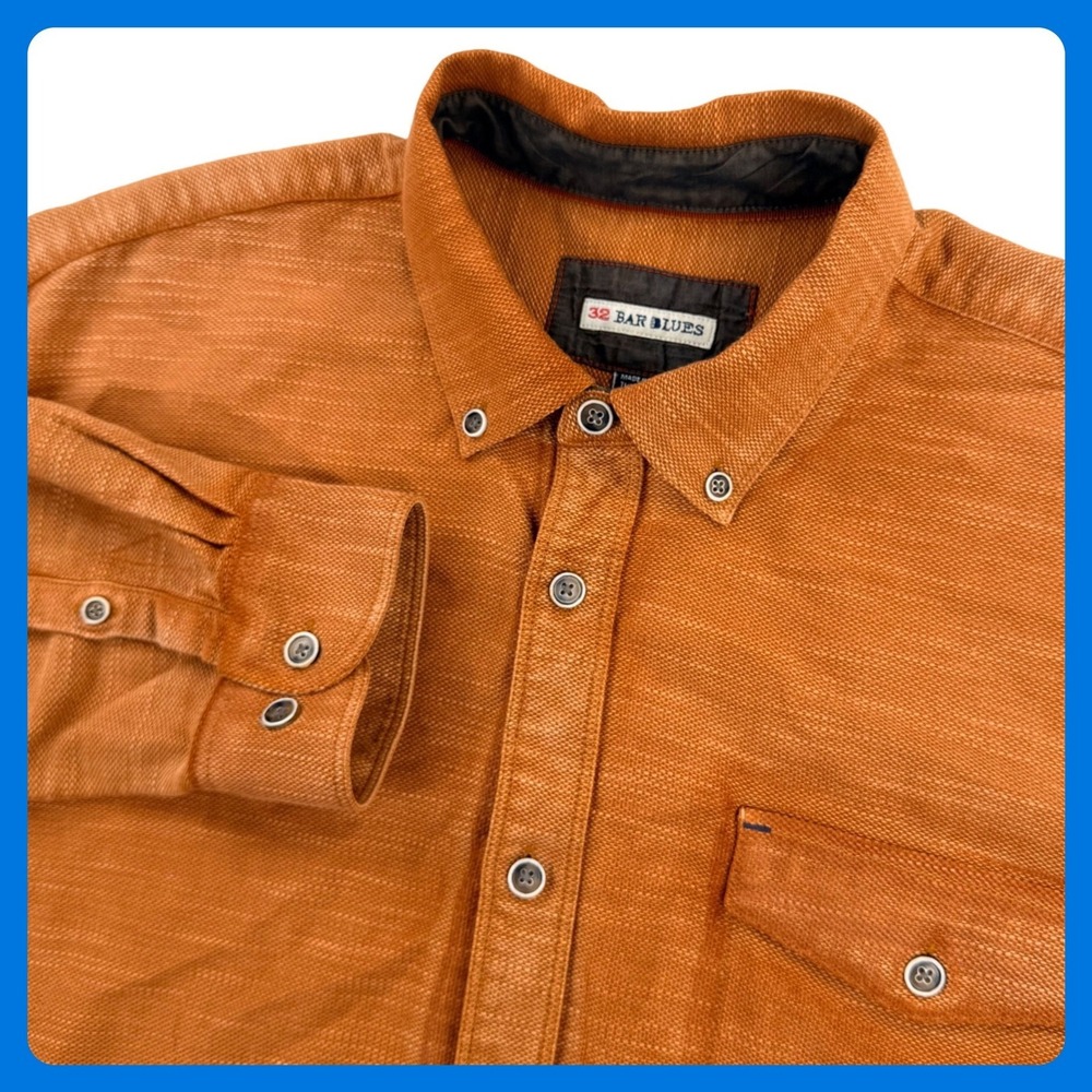 32 Bar Blues‎ Button Down Shirt Men XL Orange Cotton Long Sleeve Heavyweight